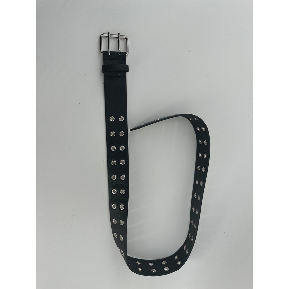Brandy Melville Black Double Grommet Belt Silver Double Prong Buckle Edgy Grunge